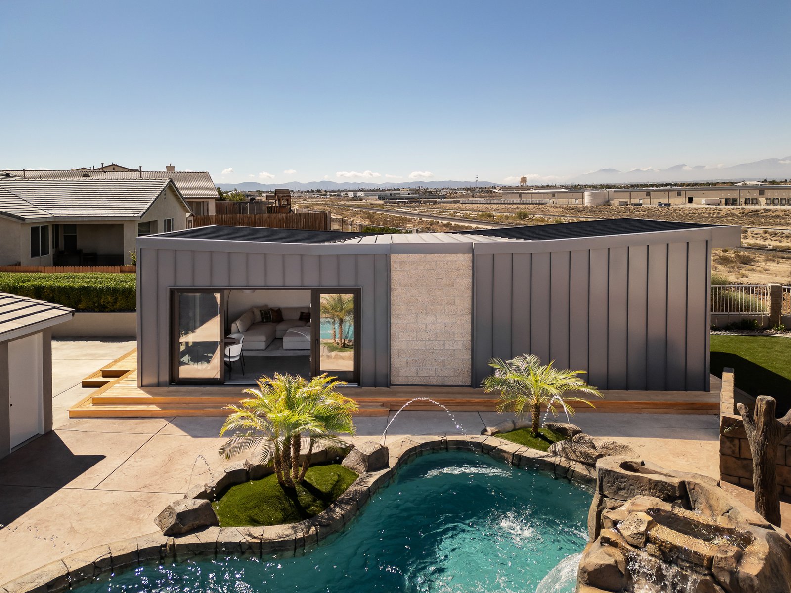 ADU Completed - Front exterior with metal cladding and glass doors
