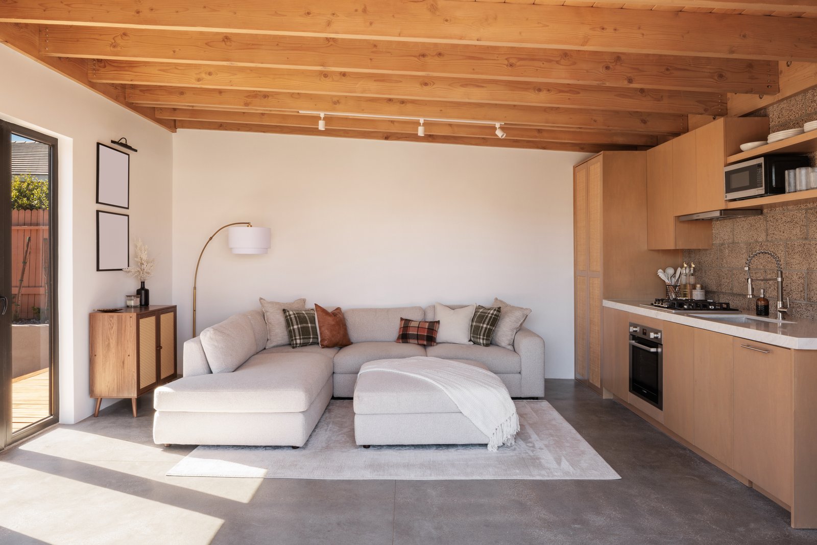 ADU Completed - Living room with sectional sofa
